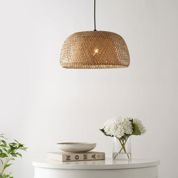 Mateo 18" Farmhouse Coastal Bamboo 180" Cord Plug-In or Hardwired LED Pendant - JONATHAN Y